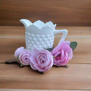 Vtg Fenton White Hobnail Milk Glass Creamer Pitcher 8oz Scalloped 4” Retro Decor